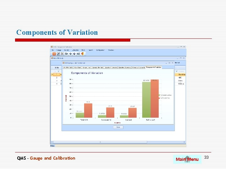 Components of Variation. QMS – Gauge and Calibration Main Menu 33 