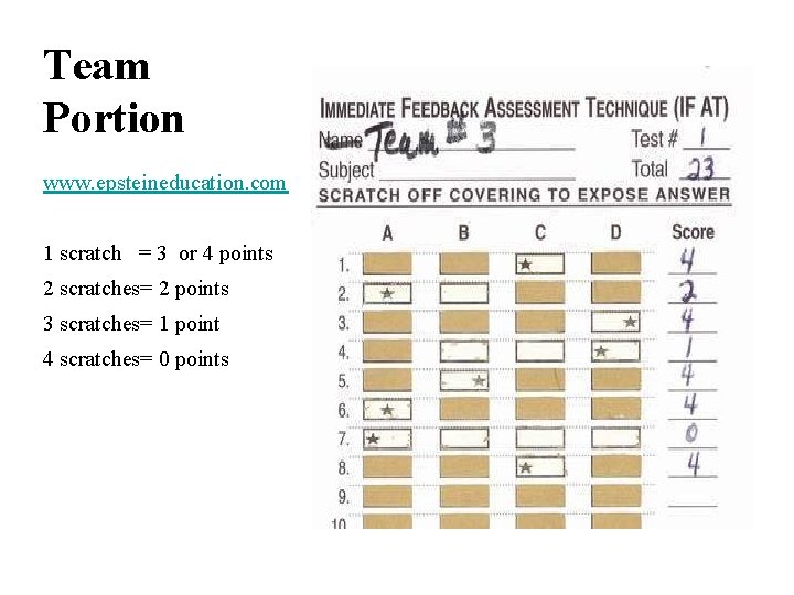 Team Portion www. epsteineducation. com 1 scratch = 3 or 4 points 2 scratches=