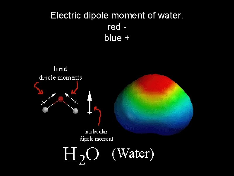 Electric dipole moment of water. red blue + 