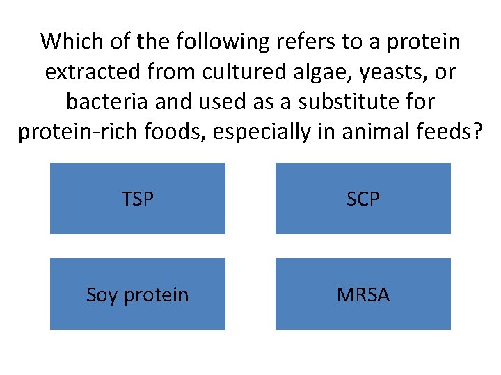 Which of the following refers to a protein extracted from cultured algae, yeasts, or