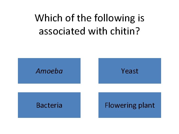 Which of the following is associated with chitin? Amoeba Yeast Bacteria Flowering plant 