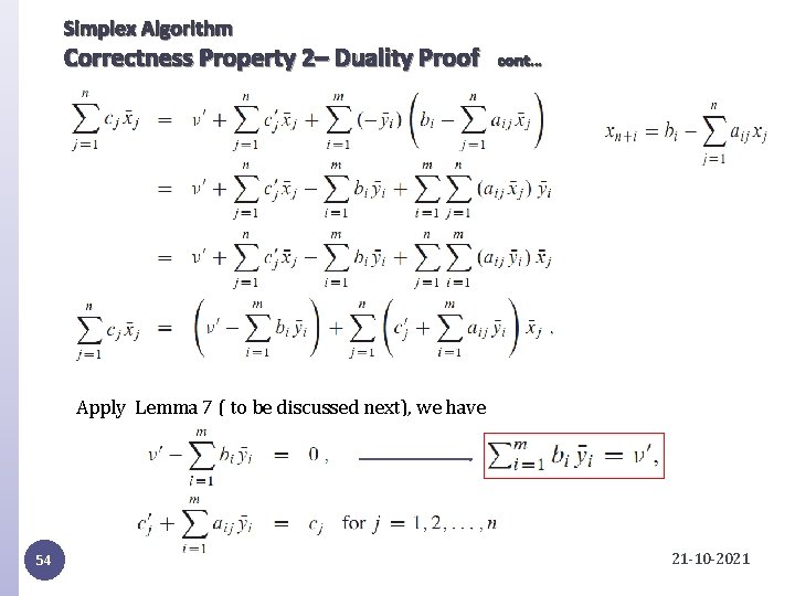 Simplex Algorithm Correctness Property 2– Duality Proof cont… Apply Lemma 7 ( to be Simplex Algorithm Correctness Property 2– Duality Proof cont… Apply Lemma 7 ( to be