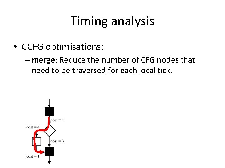 Timing analysis • CCFG optimisations: – merge: Reduce the number of CFG nodes that