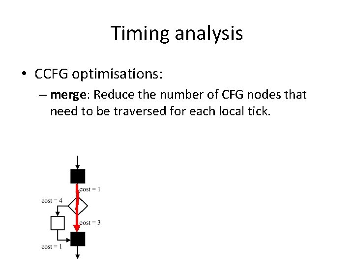 Timing analysis • CCFG optimisations: – merge: Reduce the number of CFG nodes that