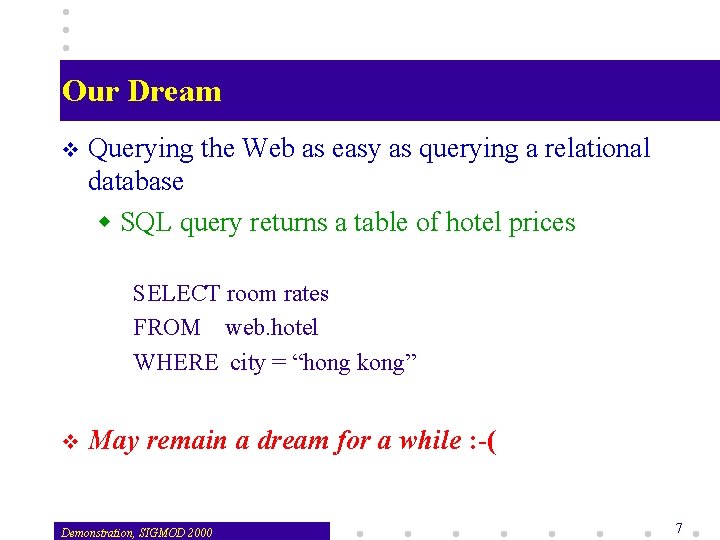 Our Dream v Querying the Web as easy as querying a relational database w
