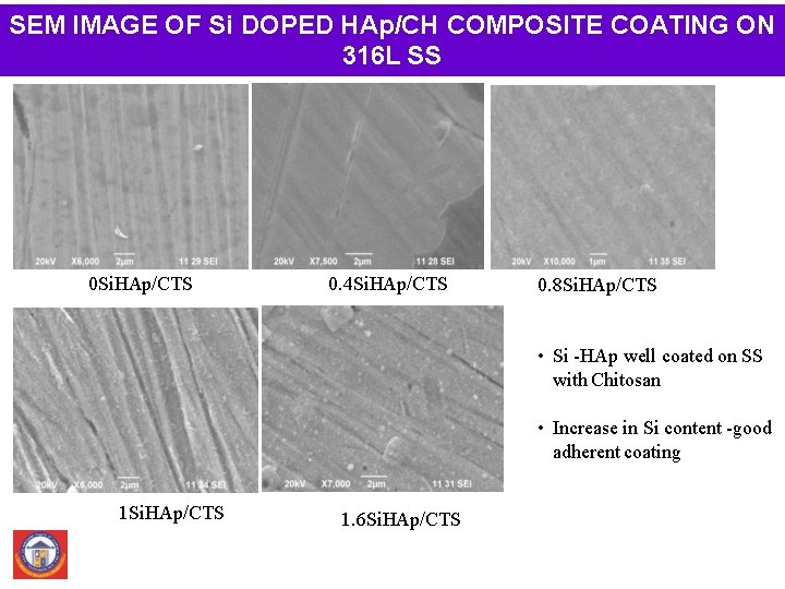 SEM IMAGE OF Si DOPED HAp/CH COMPOSITE COATING ON 316 L SS 0 Si.