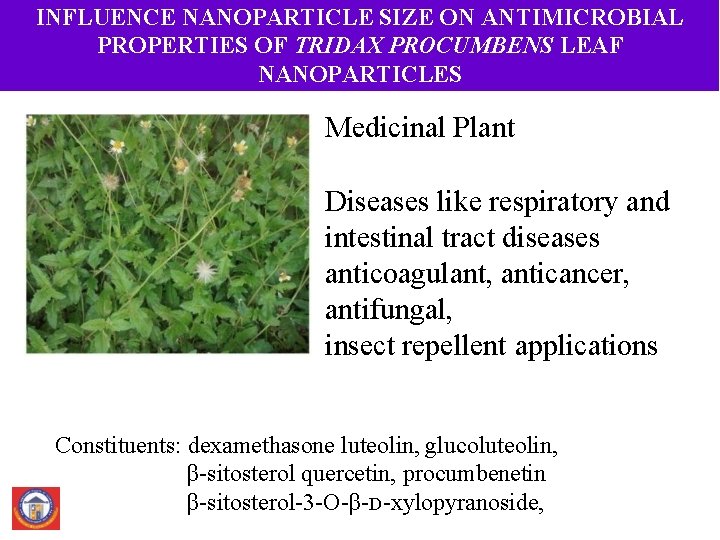 INFLUENCE NANOPARTICLE SIZE ON ANTIMICROBIAL PROPERTIES OF TRIDAX PROCUMBENS LEAF NANOPARTICLES Medicinal Plant Diseases