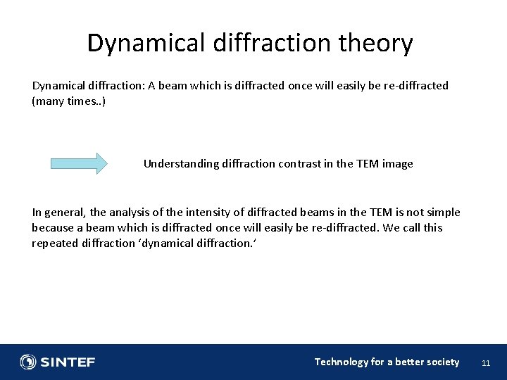 Dynamical diffraction theory Dynamical diffraction: A beam which is diffracted once will easily be