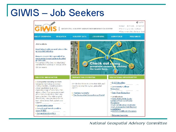 GIWIS – Job Seekers National Geospatial Advisory Committee 