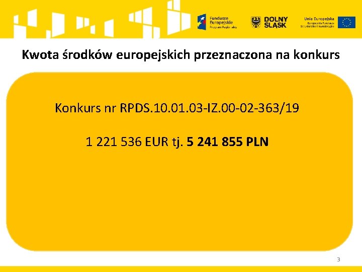 Kwota środków europejskich przeznaczona na konkurs Konkurs nr RPDS. 10. 01. 03 -IZ. 00