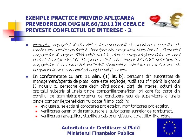 EXEMPLE PRACTICE PRIVIND APLICAREA PREVEDERILOR OUG NR. 66/2011 ÎN CEEA CE PRIVEŞTE CONFLICTUL DE