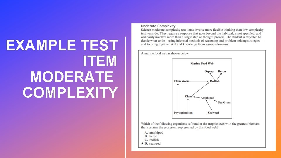 EXAMPLE TEST ITEM MODERATE COMPLEXITY 