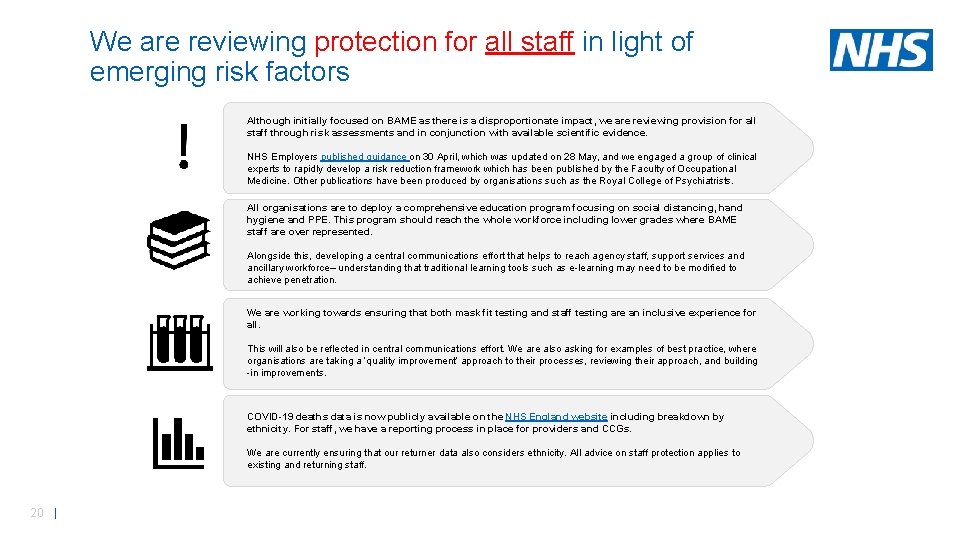 We are reviewing protection for all staff in light of emerging risk factors Although