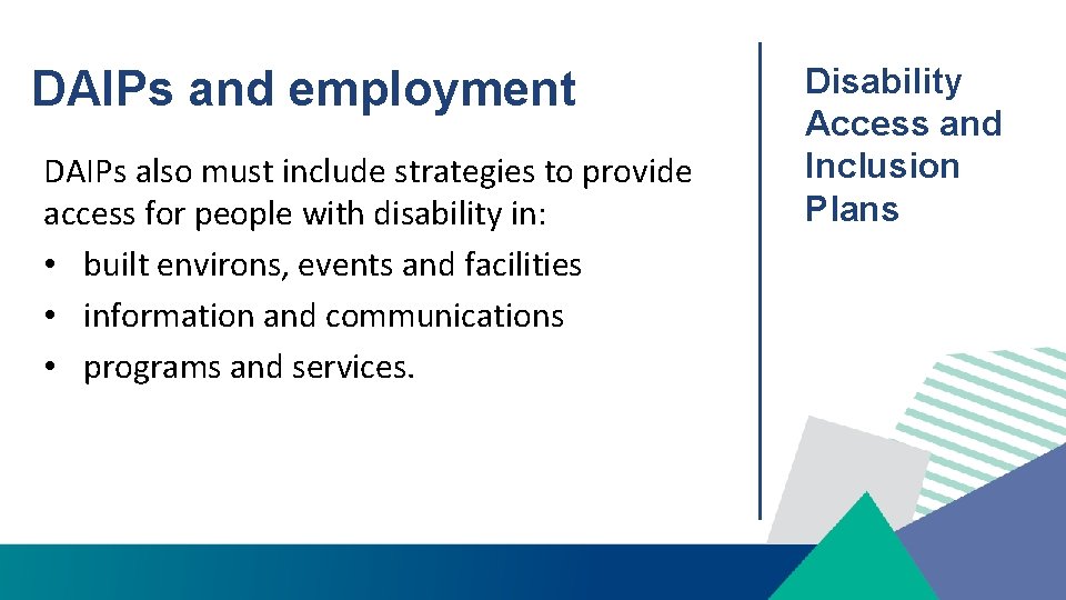 DAIPs and employment DAIPs also must include strategies to provide access for people with
