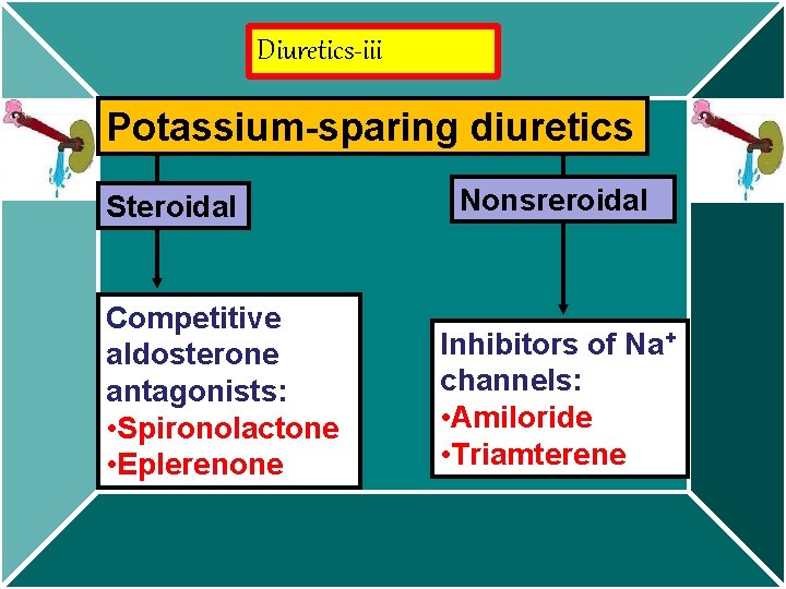 Diuretics-iii Potassium-sparing diuretics Steroidal Competitive aldosterone antagonists: • Spironolactone • Eplerenone Nonsreroidal Inhibitors of