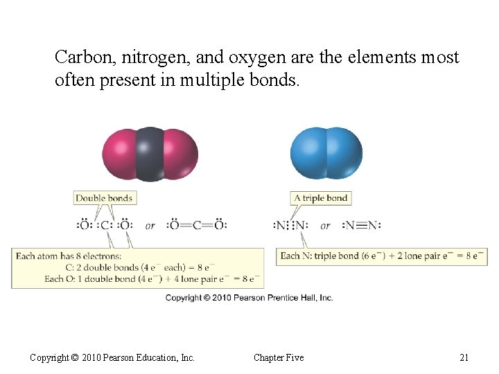 Carbon, nitrogen, and oxygen are the elements most often present in multiple bonds. Copyright