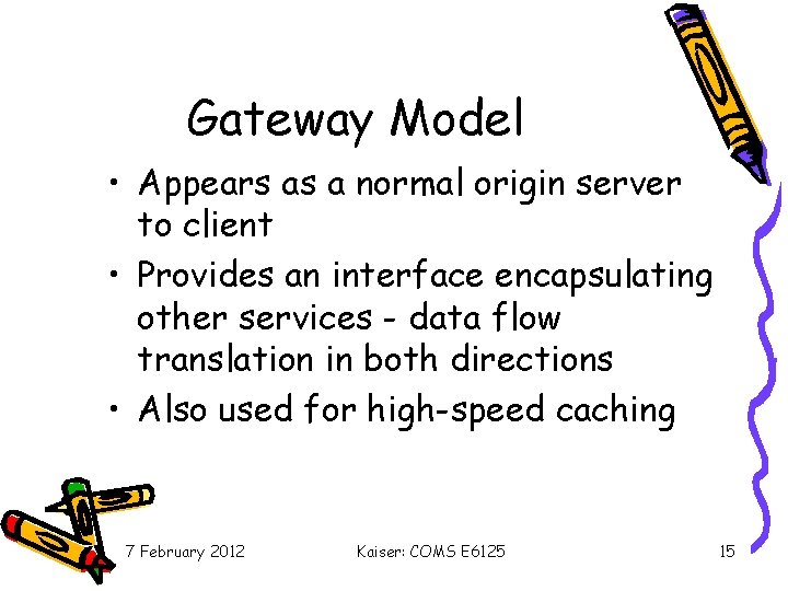 Gateway Model • Appears as a normal origin server to client • Provides an