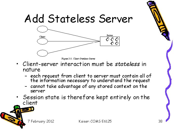 Add Stateless Server • Client-server interaction must be stateless in nature – each request