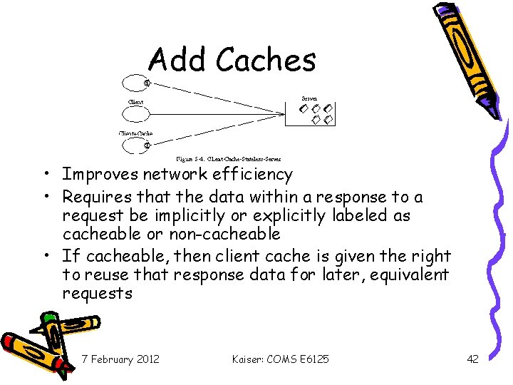 Add Caches • Improves network efficiency • Requires that the data within a response