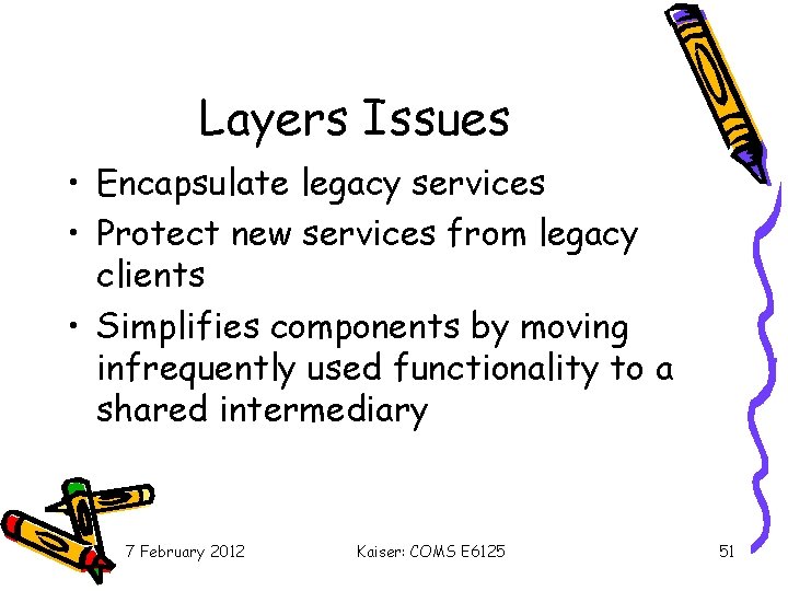 Layers Issues • Encapsulate legacy services • Protect new services from legacy clients •