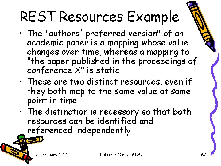 REST Resources Example • The "authors' preferred version" of an academic paper is a