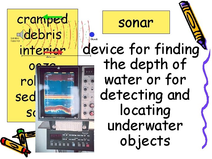 cramped sonar debris interior device for finding the depth of ooze water or for