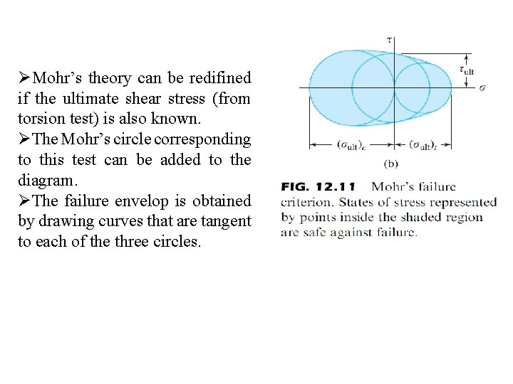 ØMohr’s theory can be redifined if the ultimate shear stress (from torsion test) is