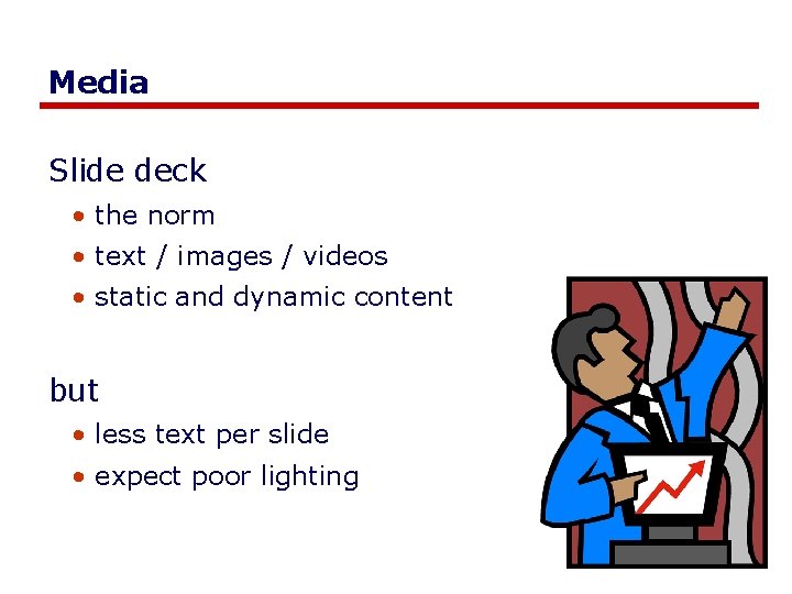 Media Slide deck • the norm • text / images / videos • static