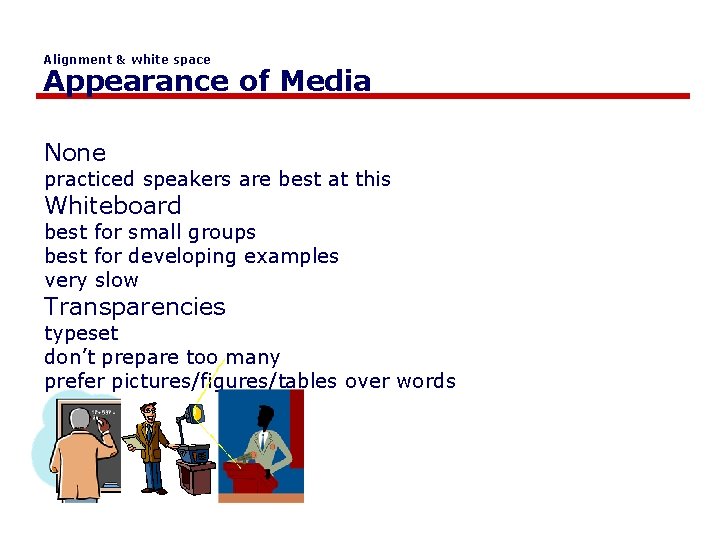 Alignment & white space Appearance of Media None practiced speakers are best at this