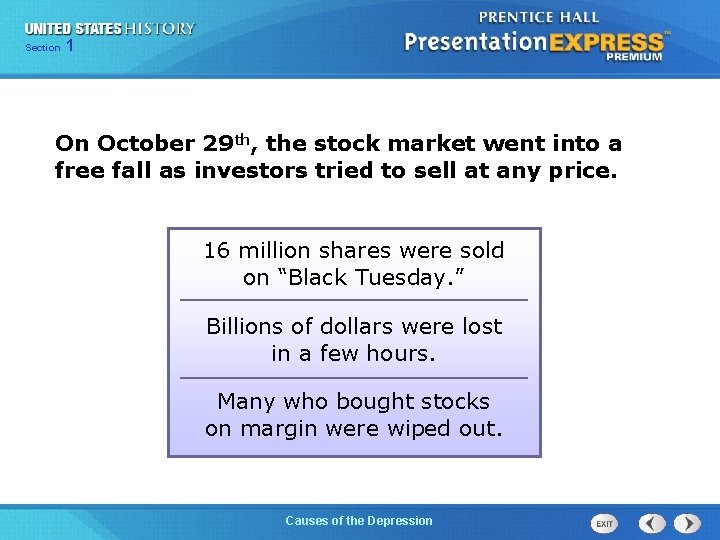 Chapter Section 1 25 Section 1 On October 29 th, the stock market went