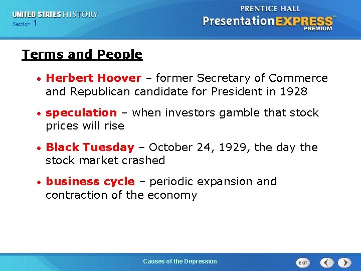 Chapter Section 1 25 Section 1 Terms and People • Herbert Hoover – former