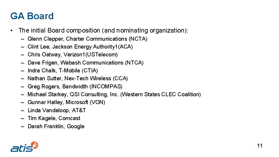 GA Board • The initial Board composition (and nominating organization): – – – Glenn