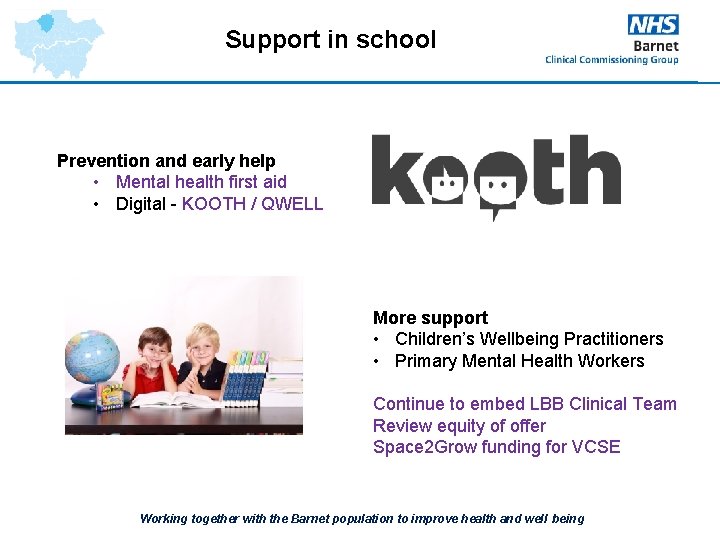 Support in school Prevention and early help • Mental health first aid • Digital