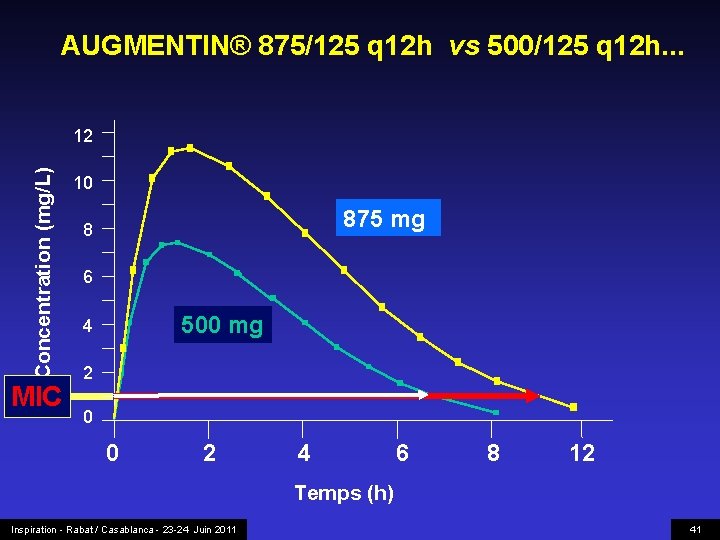 AUGMENTIN® 875/125 q 12 h vs 500/125 q 12 h. . . Concentration (mg/L)