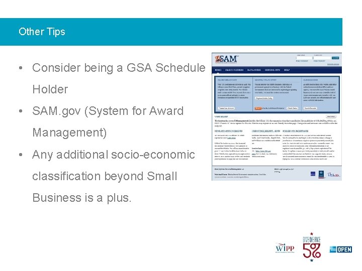 Other Tips • Consider being a GSA Schedule Holder • SAM. gov (System for