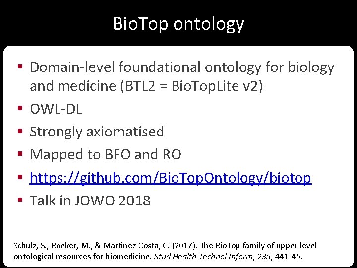 Bio. Top ontology § Domain-level foundational ontology for biology and medicine (BTL 2 =