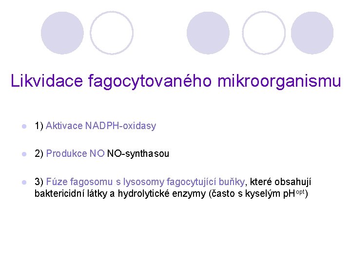 Likvidace fagocytovaného mikroorganismu l 1) Aktivace NADPH-oxidasy l 2) Produkce NO NO-synthasou l 3)