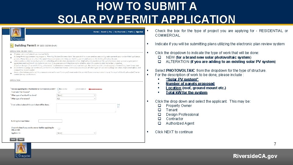 HOW TO SUBMIT A SOLAR PV PERMIT APPLICATION § Check the box for the