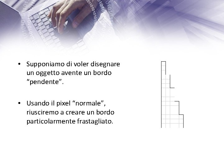  • Supponiamo di voler disegnare un oggetto avente un bordo “pendente”. • Usando