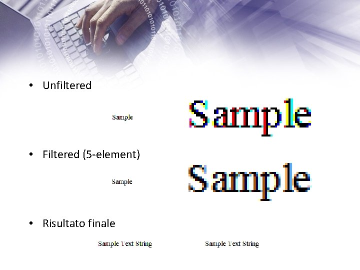  • Unfiltered • Filtered (5 -element) • Risultato finale 