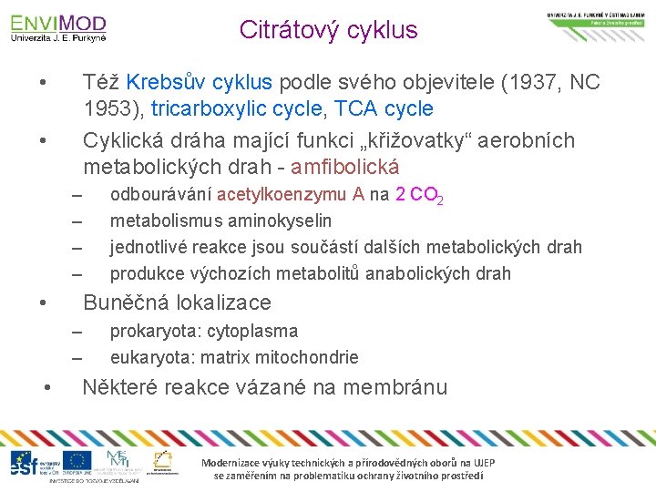 Citrátový cyklus • Též Krebsův cyklus podle svého objevitele (1937, NC 1953), tricarboxylic cycle,