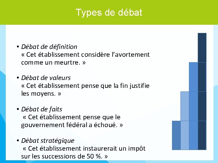 Types de débat • Débat de définition « Cet établissement considère l’avortement comme un