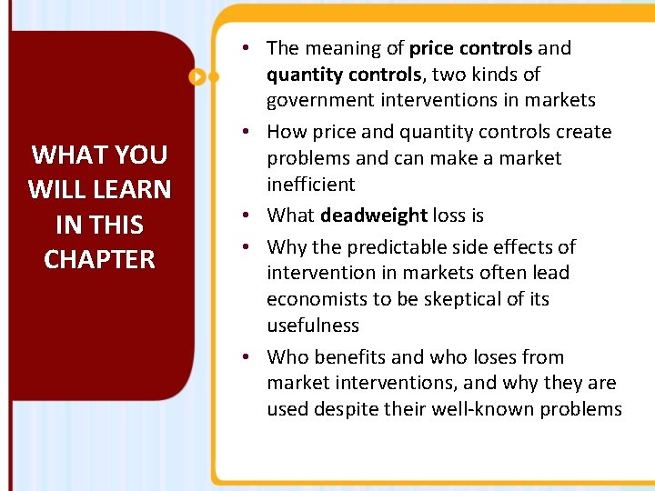 WHAT YOU WILL LEARN IN THIS CHAPTER • The meaning of price controls and