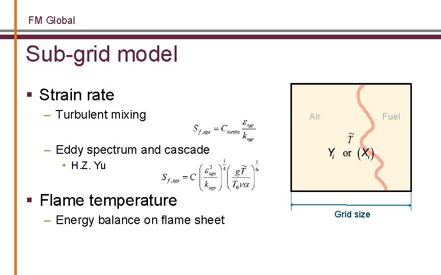 FM Global Sub-grid model § Strain rate – Turbulent mixing Air Fuel – Eddy
