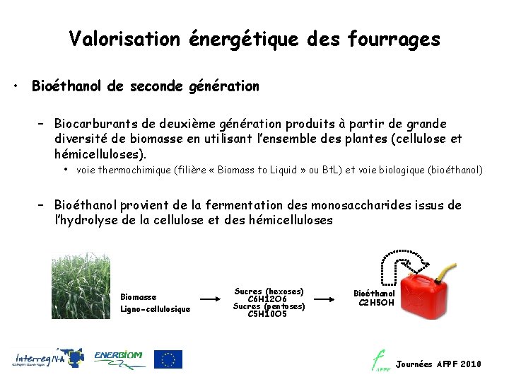 Valorisation énergétique des fourrages • Bioéthanol de seconde génération – Biocarburants de deuxième génération
