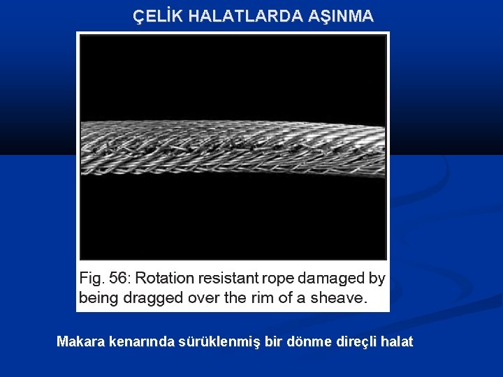 ÇELİK HALATLARDA AŞINMA Makara kenarında sürüklenmiş bir dönme direçli halat 