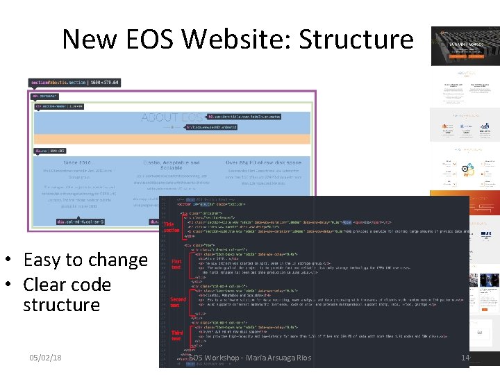 New EOS Website: Structure • Easy to change • Clear code structure 05/02/18 EOS