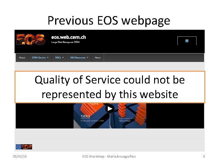Previous EOS webpage Quality of Service could not be represented by this website 05/02/18