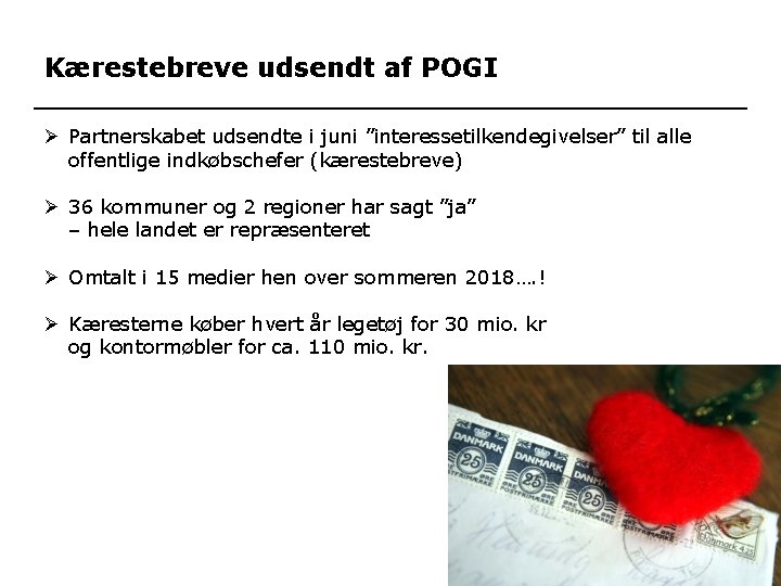 Kærestebreve udsendt af POGI Ø Partnerskabet udsendte i juni ”interessetilkendegivelser” til alle offentlige indkøbschefer