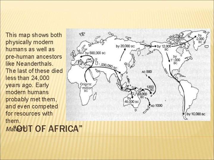 This map shows both physically modern humans as well as pre-human ancestors like Neanderthals. This map shows both physically modern humans as well as pre-human ancestors like Neanderthals.